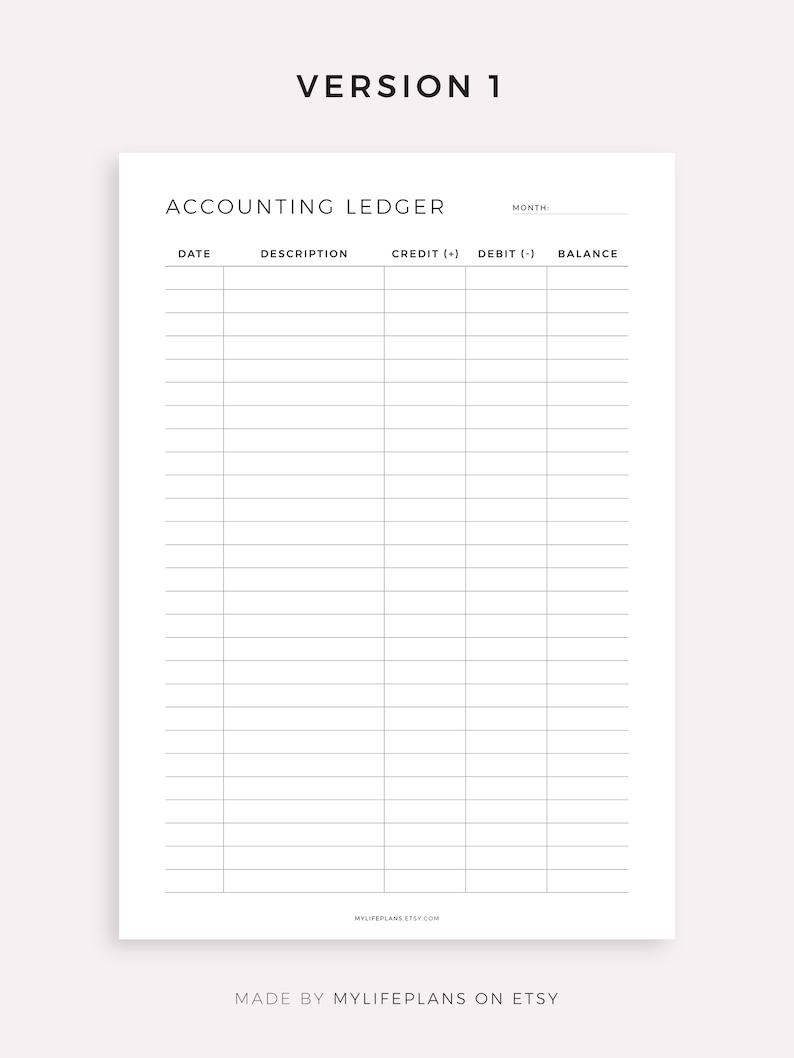 Accounting Ledger Printable Small Business Bookkeeping Log Etsy