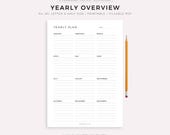 Yearly Overview, Printable Yearly Planner on One Page, Year At a Glance, Undated Minimalist Planner, A4/A5/Letter/Half, Instant Download PDF
