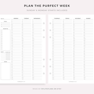 Weekly Planner, Daily Planner, Hourly Planner, To Do List, PDF Printable Inserts, A4, A5 & Letter, Instant Download image 2