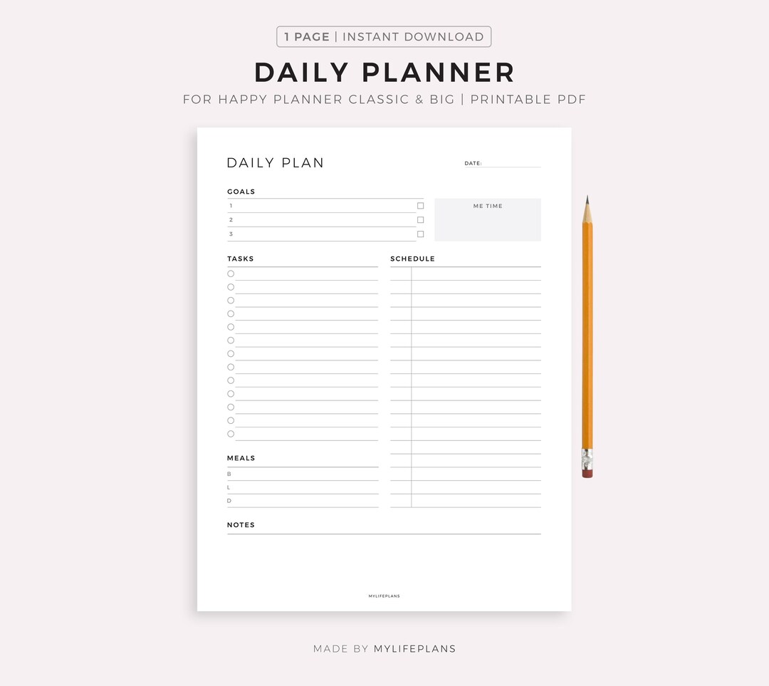 Daily Planner for Happy Planner Classic & Big, Printable PDF, Instant ...