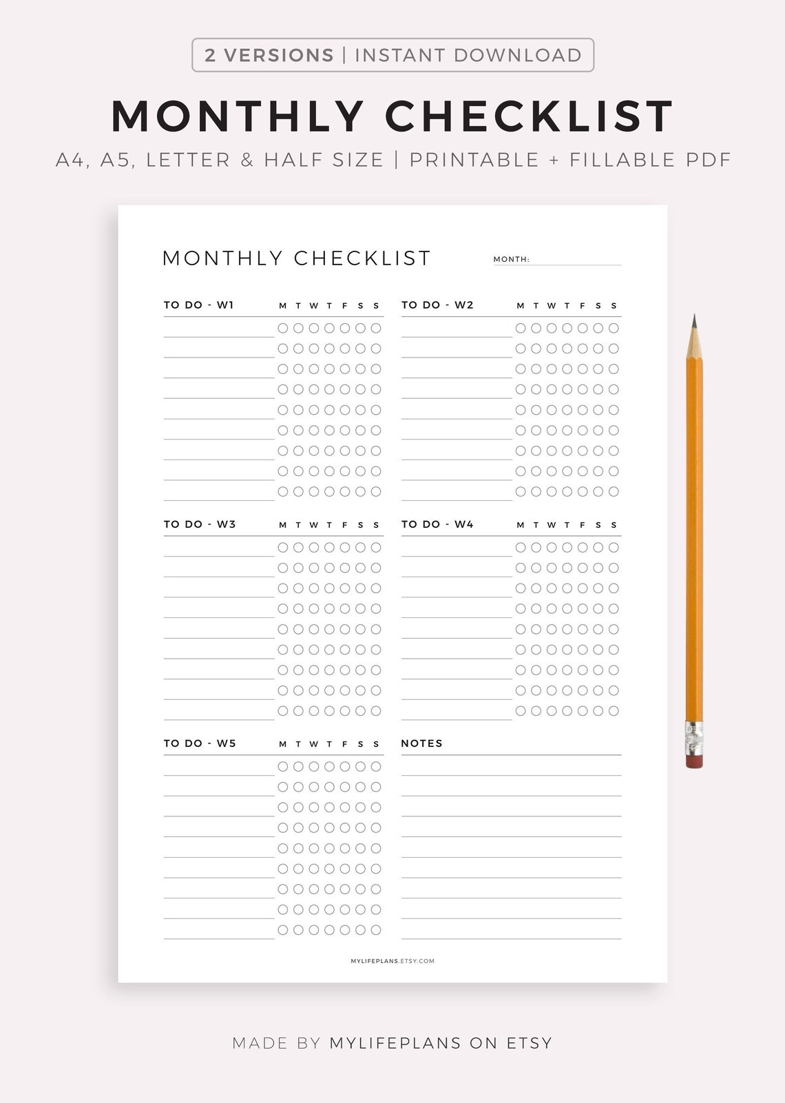 Monthly Checklist Printable & Fillable Monthly to Do List Etsy