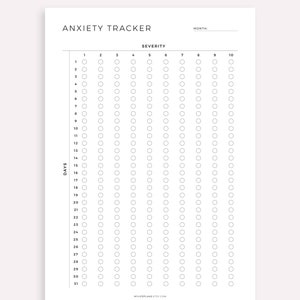 Anxiety Tracker Printable Template, Track Daily Anxiety Levels, Anxiety