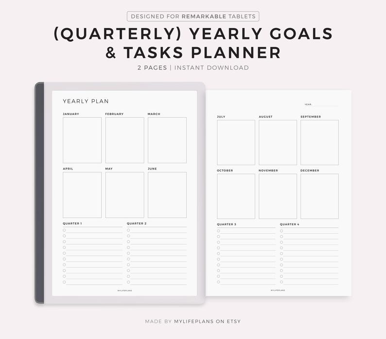 Quarterly Yearly Planner for Remarkable 2 Instant Download Etsy