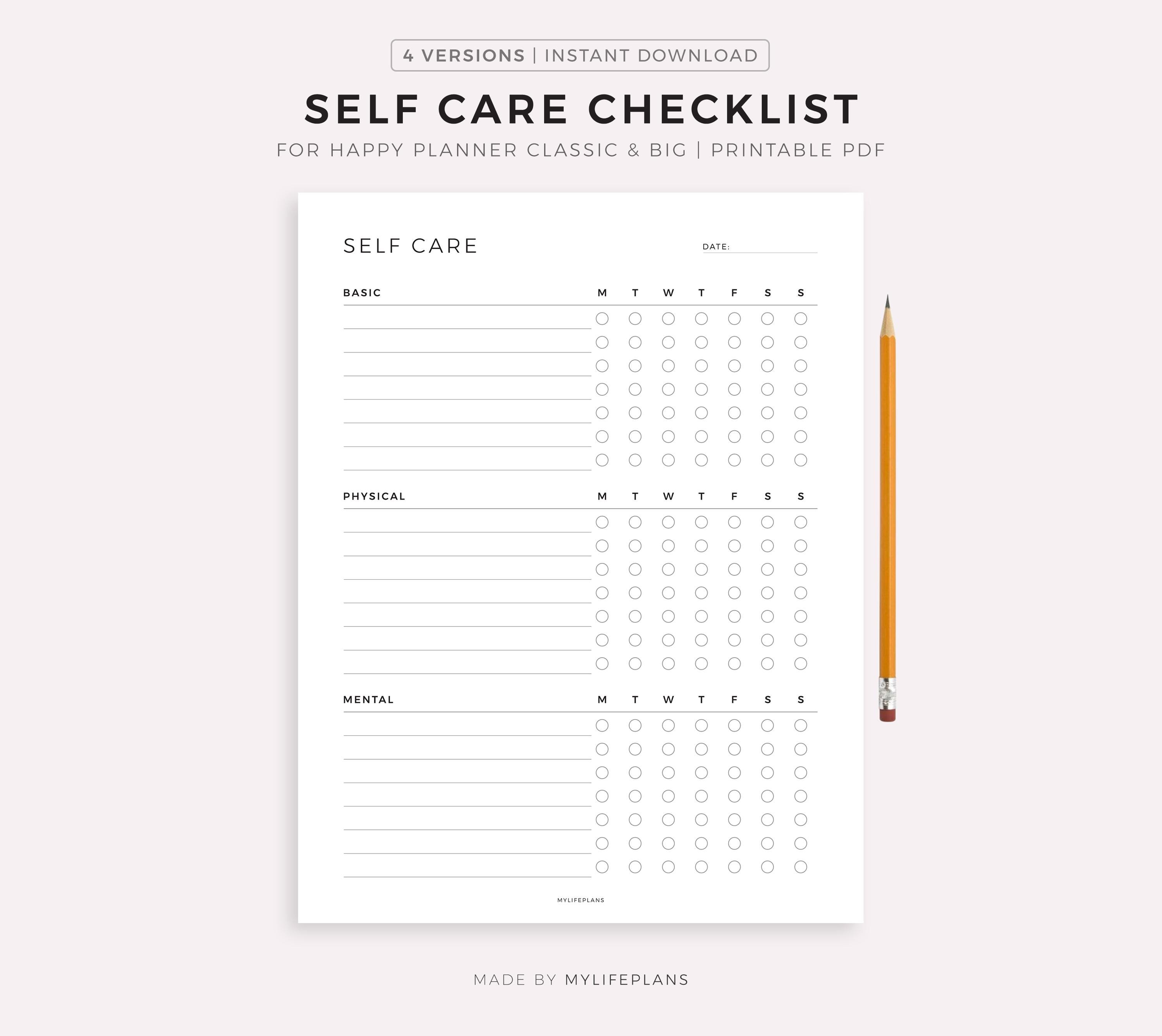 Self Care Checklist Printable Template for Happy Planner Classic & Big ...