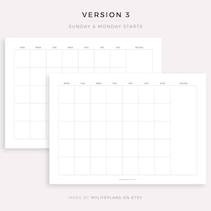 Blank Monthly Calendar With Notes Landscape, Printable Calendar ...