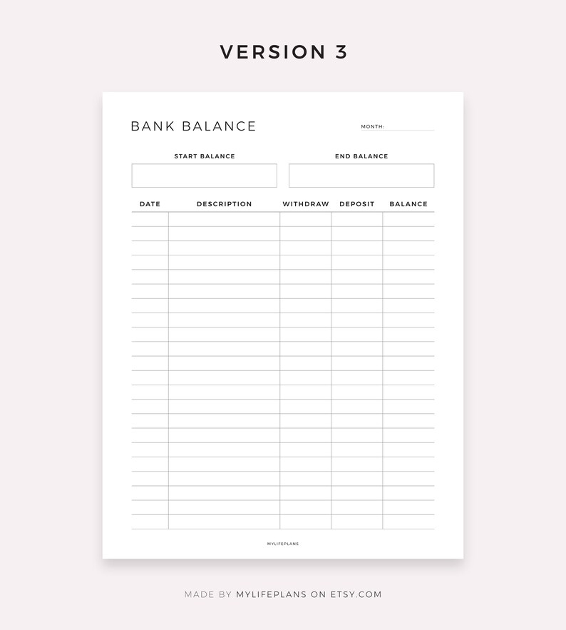 Digital Bank Balance Template, Bank Account Transactions Tracker ...