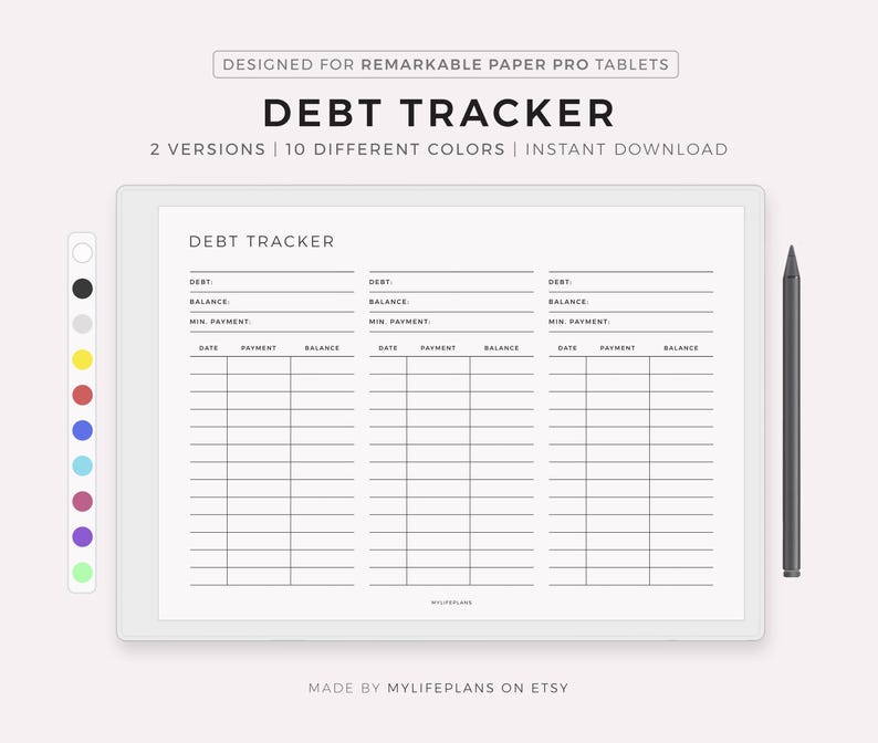 Debt Tracker for Remarkable Paper Pro, Landscape, Instant Download - Etsy
