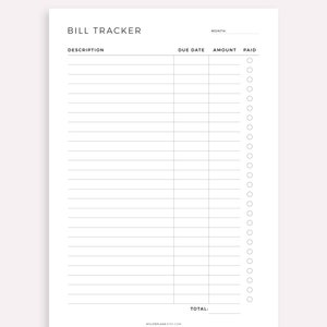 Monthly Bill Tracker Printable, Bill Payment Checklist, Bill Organizer, Finance Planner A4/A5/Letter/Half Size, Instant Download PDF image 2