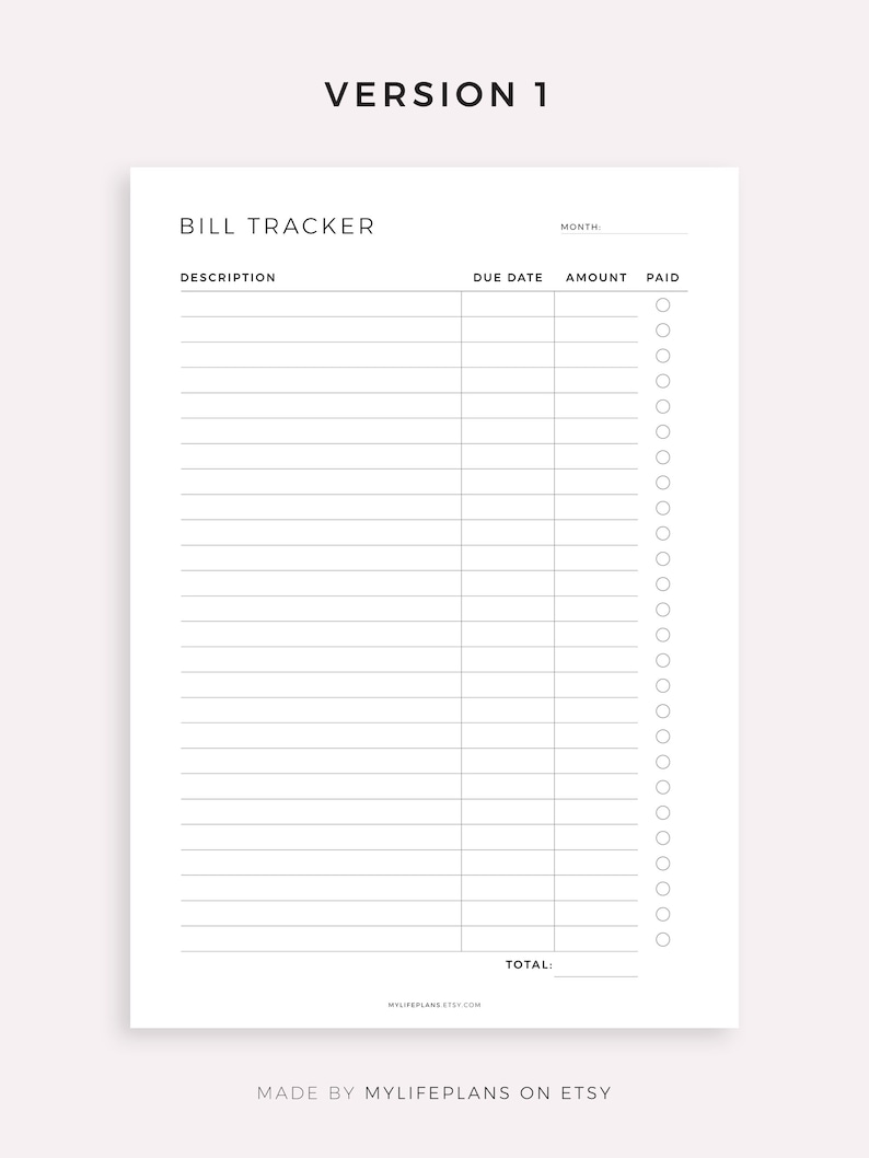 Monthly Bill Tracker Printable, Bill Payment Checklist, Bill Organizer, Finance Planner A4/A5/Letter/Half Size, Instant Download PDF image 2