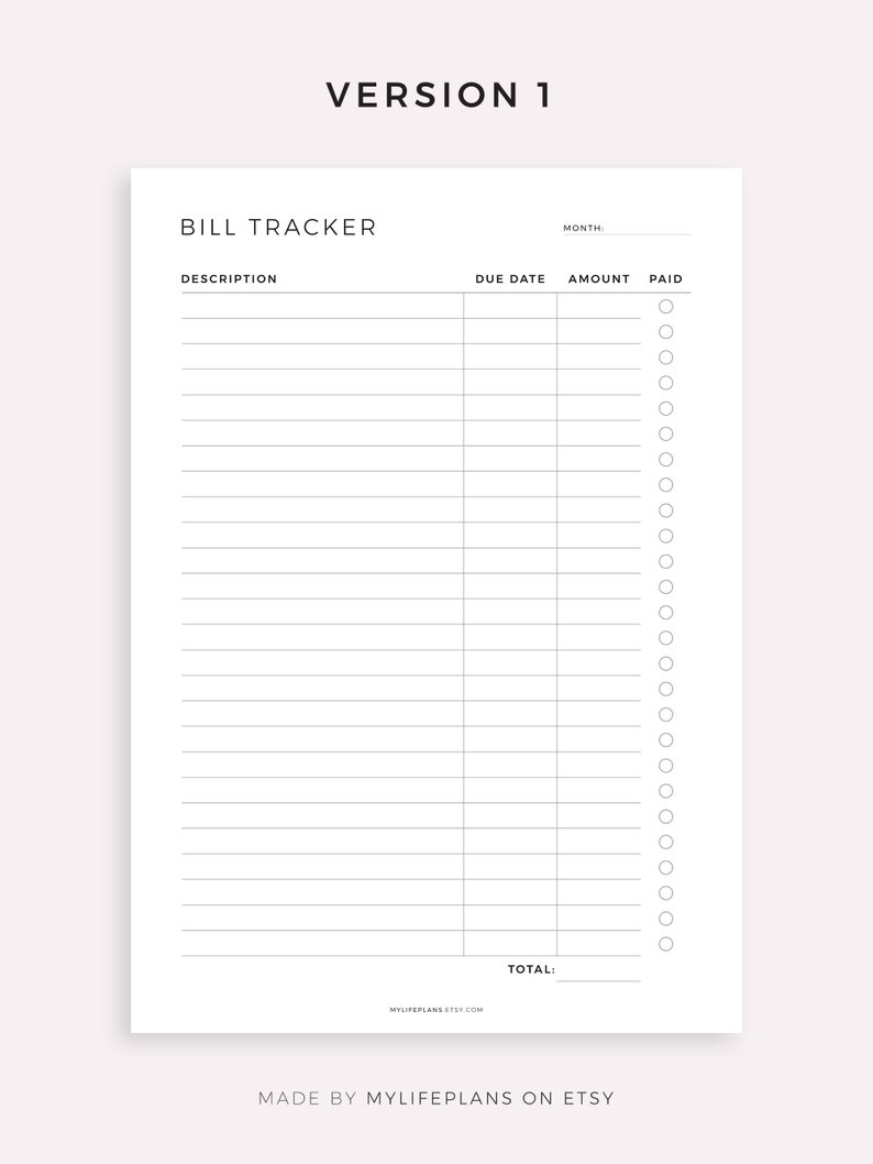 Monthly Bill Tracker Printable, Bill Payment Checklist, Bill Organizer, Finance Planner A4/A5/Letter/Half Size, Instant Download PDF image 2