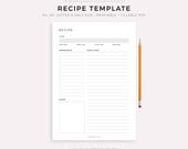 Printable Recipe Template, Recipe Book, Blank Recipe Page, Recipe Card, Home Cook Book Journal, Recipe Organizer, A4/A5/Letter/Half Size