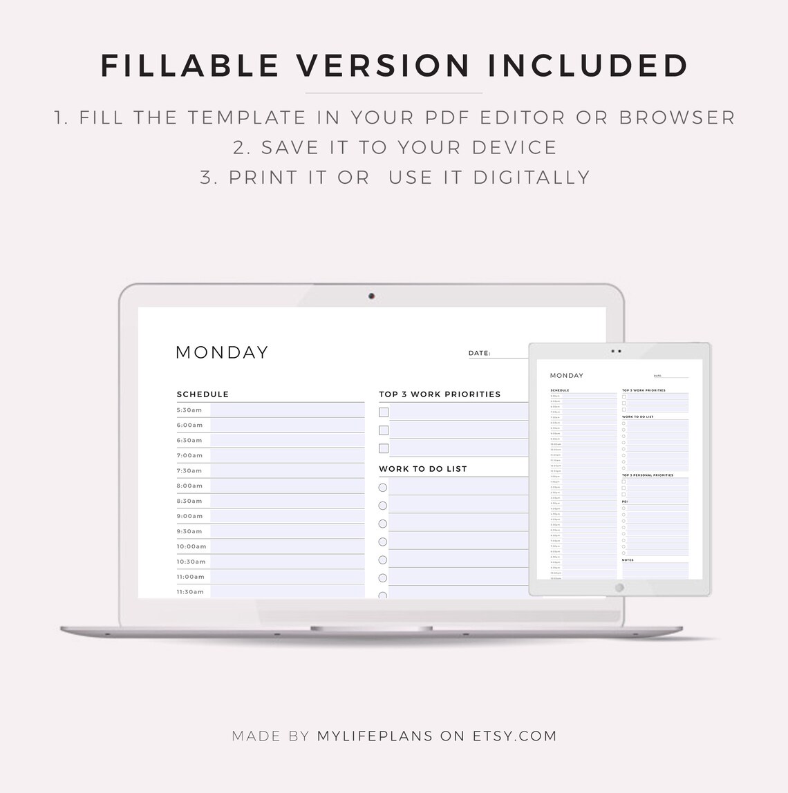 Work From Home Planner Personal Daily Planner Productivity Etsy