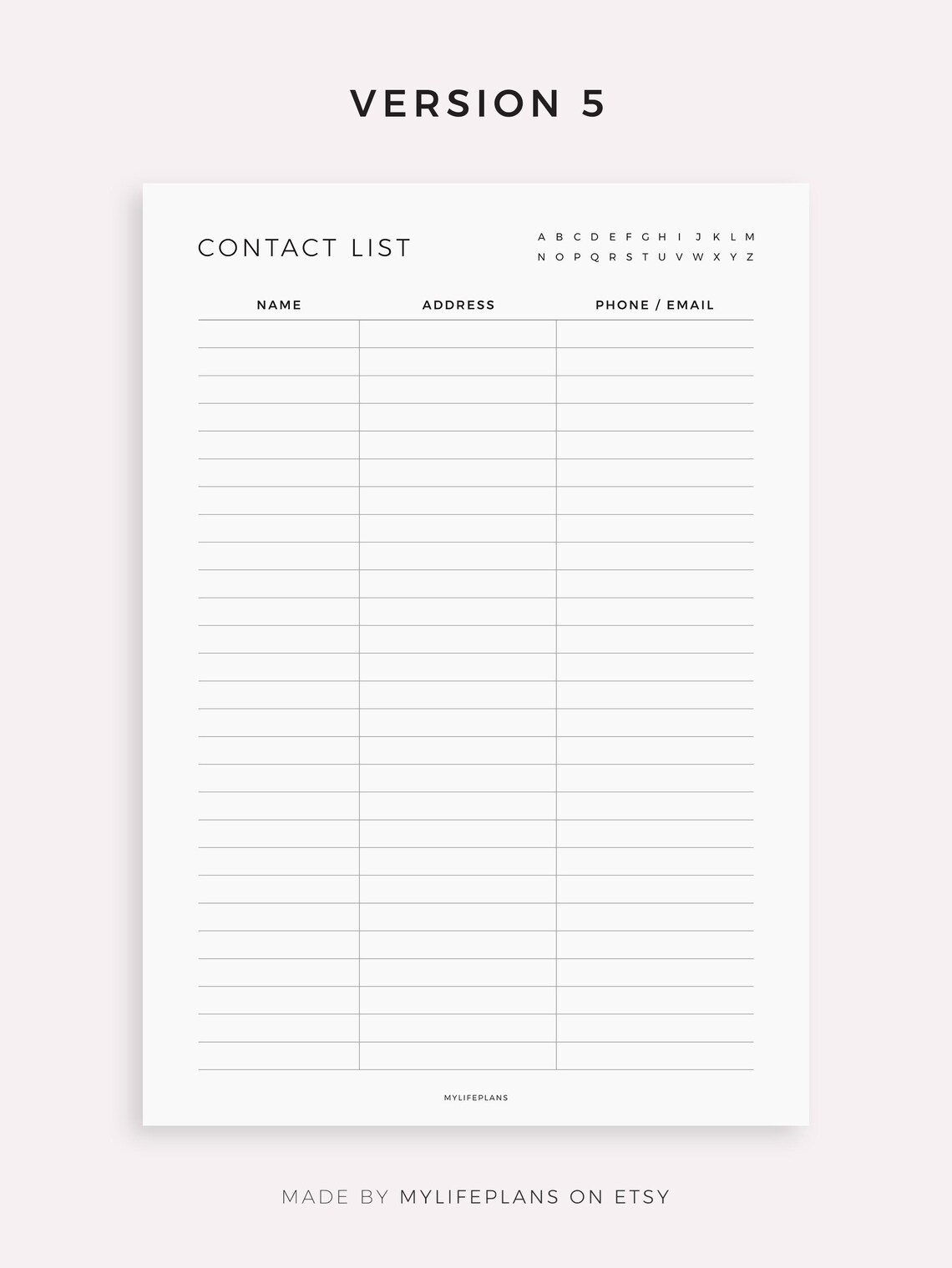 Contacts List Template for Supernote A5X2/A5X/A5/A6X2/A6X/A6, Instant ...