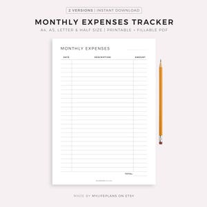 Einfacher monatlicher Ausgabentracker Printable, Ausgabenlog, Kaufrekorder, Transaktionslog, A4/A5/Letter/halbe Größe, Sofort-Download PDF