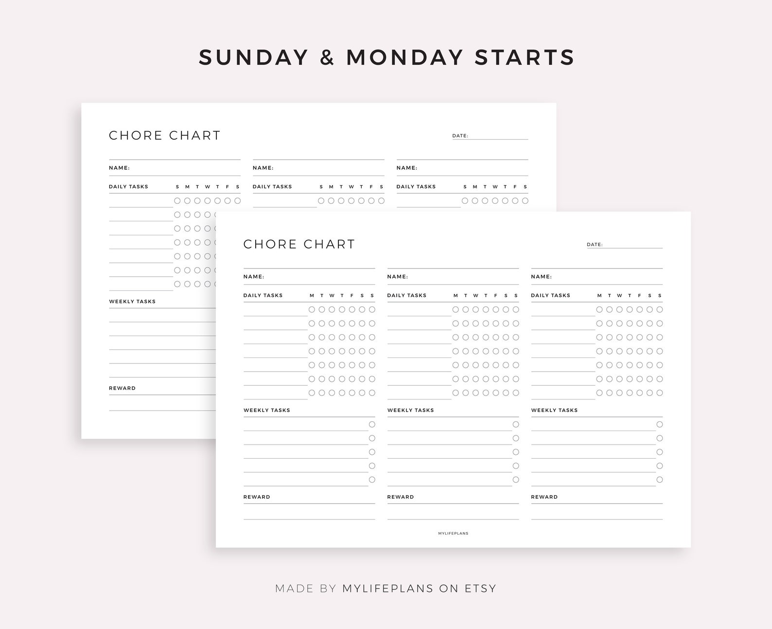 Chore Chart for 3 Kids / Adults, Digital Planner for Goodnotes ...
