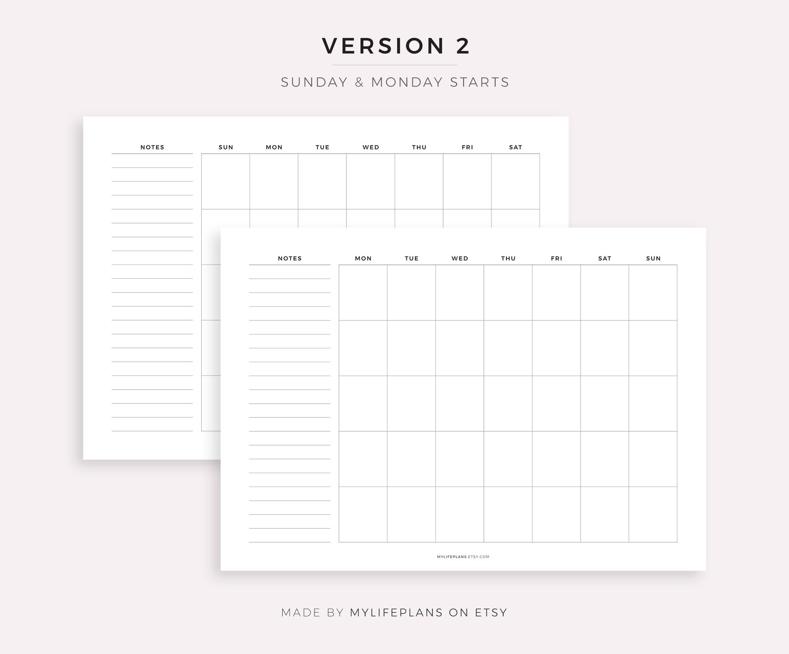 Blank Monthly Calendar With Notes Landscape Printable - Etsy