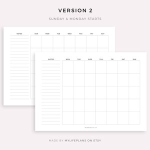 Blank Monthly Calendar With Notes Landscape, Printable Calendar ...
