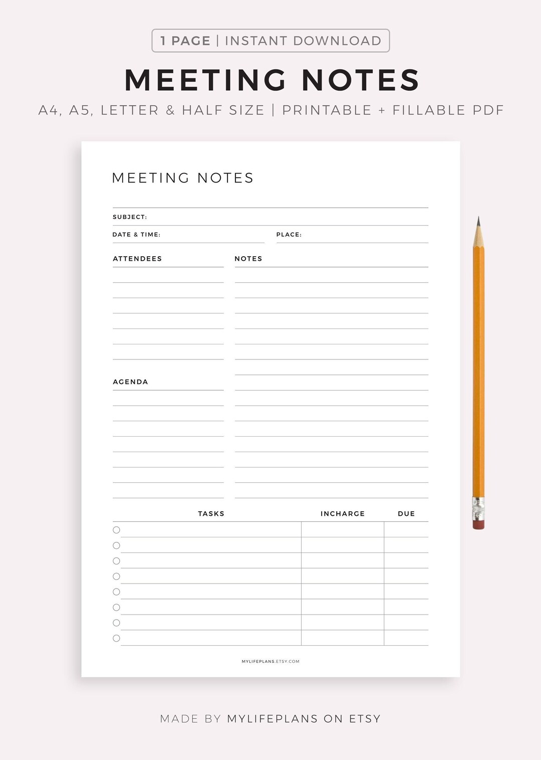 Meeting Notes Template Printable Meeting Minutes Meeting Agenda 
