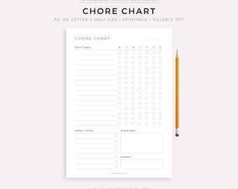 Chore Chart for Kids and Adults, Responsibilities Chart, To Do List Template, A4/A5/Letter/Half, Instant Download PDF