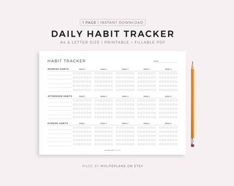 Daily Habit Tracker, Daily Routine Planner, Monthly Routine Checklist, A4/Letter, Landscape, Printable & Fillable, Instant Download