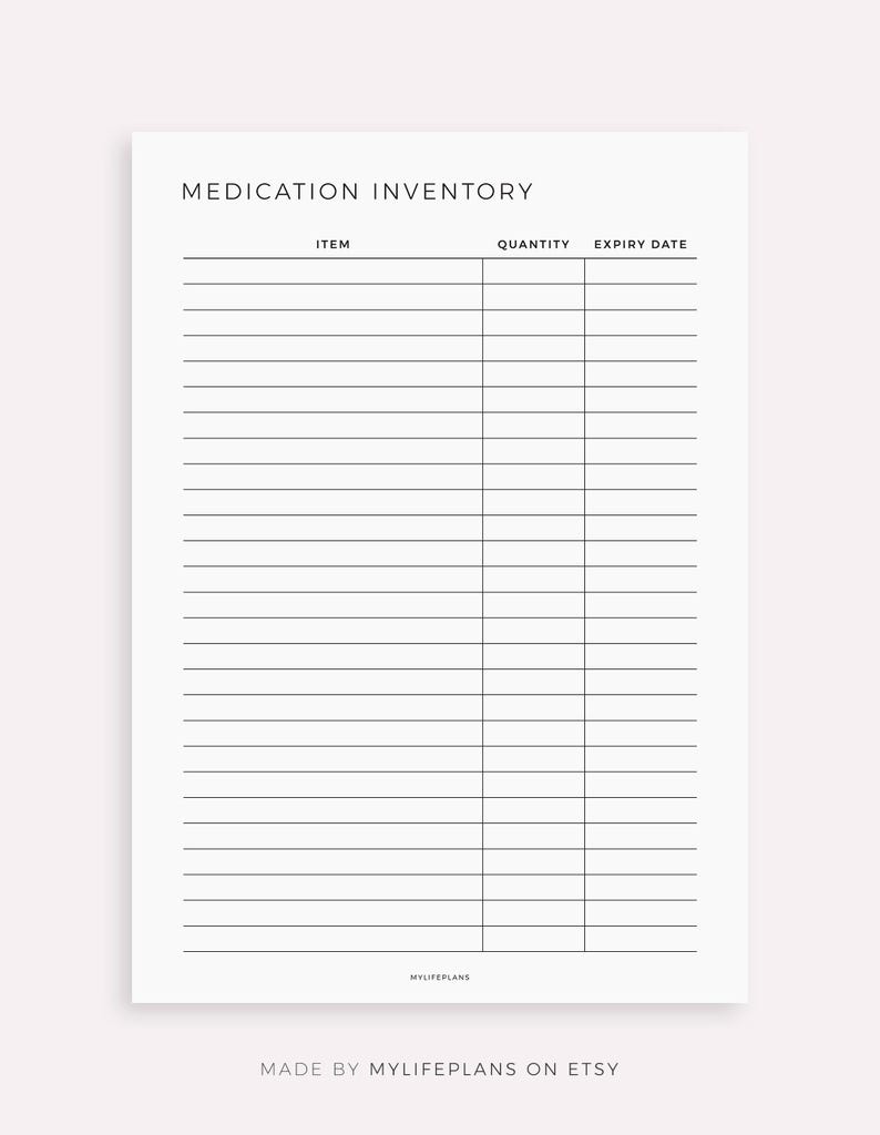 Pill Inventory Form Medication Inventory Template for Remarkable Paper Pro, Instant ...