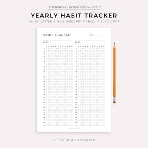 Jährlicher Habit Tracker auf einer Seite, Habit Tracker Vorlage, Routine Tracker, Habit Challenge, A4/A5/Letter/Half, Sofort Download