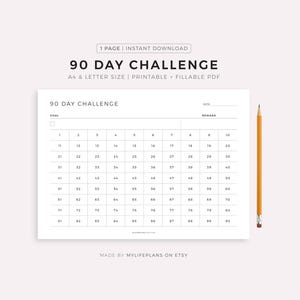 90 Day Challenge Printable Landscape, Goal Setting, Progress Tracker, Habit Forming, A4/Letter, Instant Download PDF