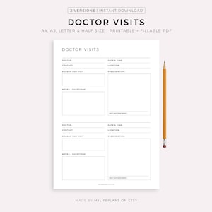 Doctor Visits Planner Printable, Medical Specialist Visit, Health Consultation Record, Doctor Appointments Journal, A4/A5/Letter/Half Size
