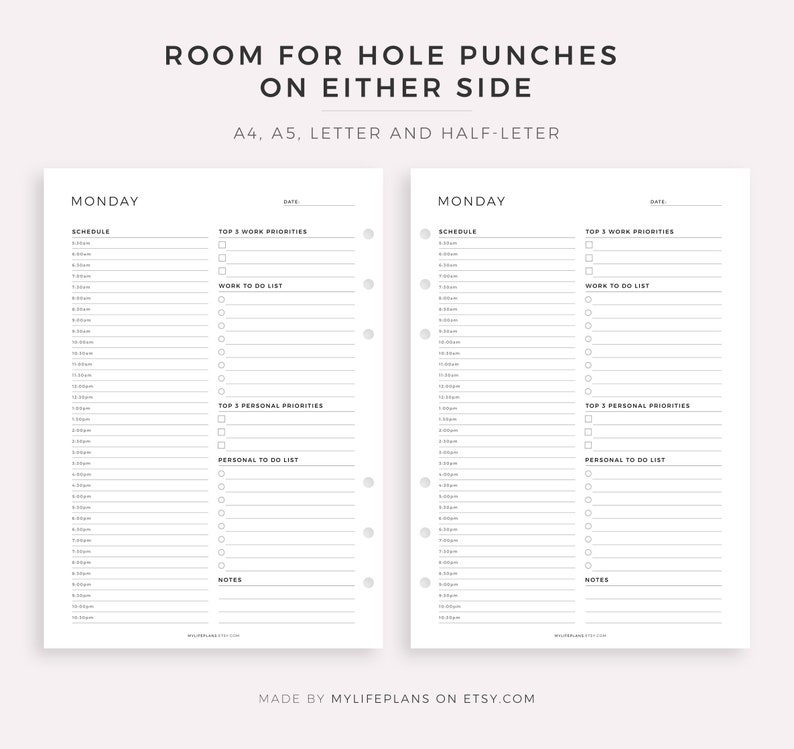 Work From Home Planner, Personal Daily Planner, Productivity Planner, Daily Hourly Planner, Instant Download, A5/A4/Letter/Half Letter image 5