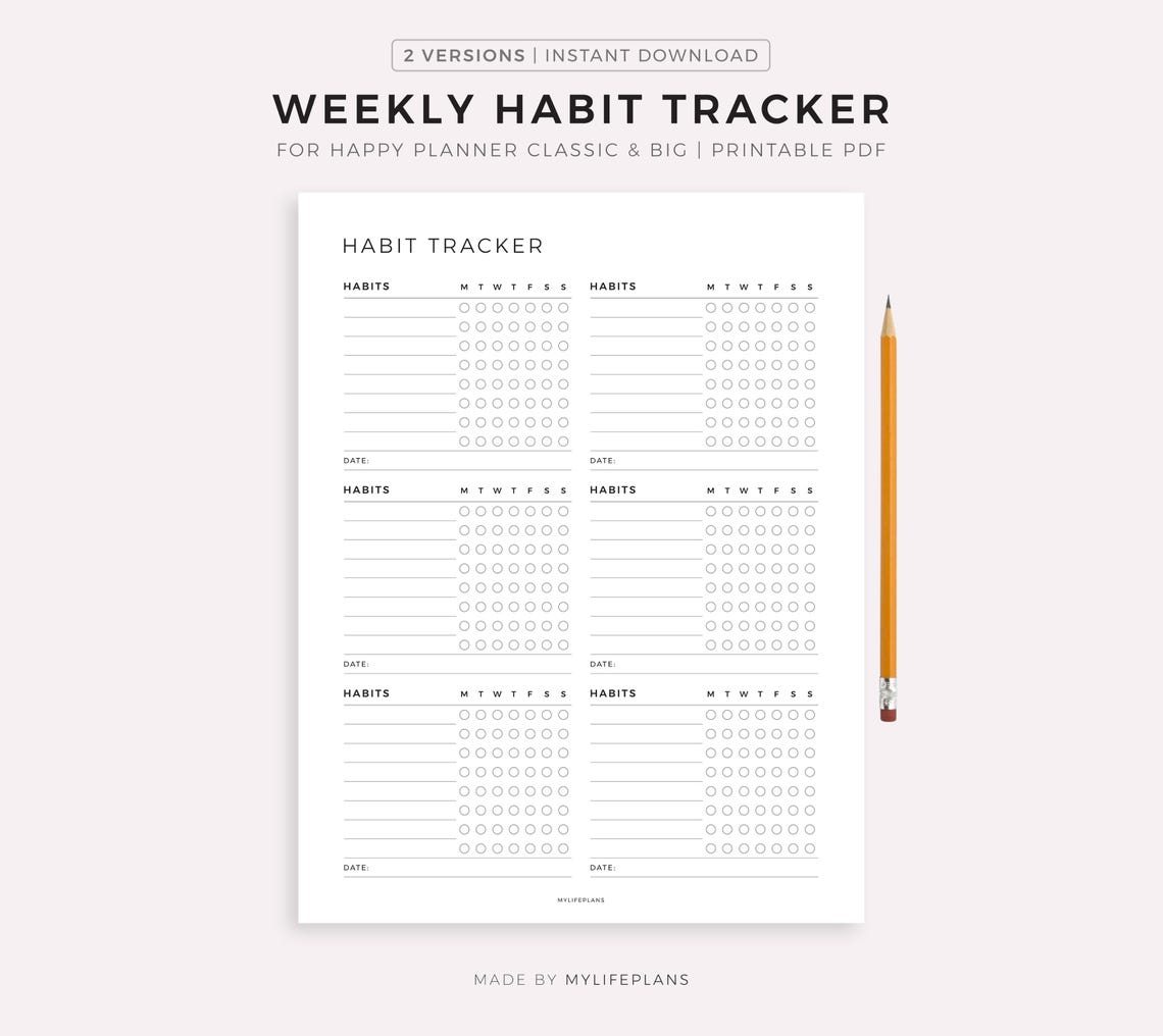 Weekly Habit Tracker, Printable Template for Happy Planner Classic ...
