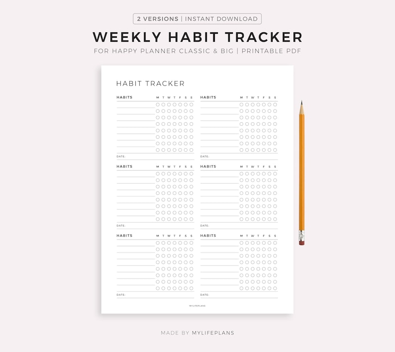 Weekly Habit Tracker, Printable Template for Happy Planner Classic ...
