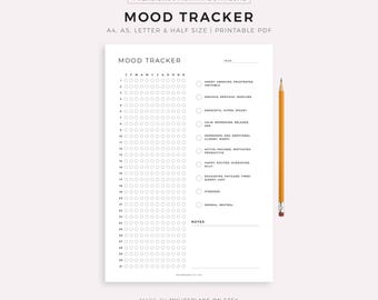 Mood Tracker Printable, A Year In Pixels, Mood Journal, Emotion Tracker, Mood Chart, Wellness Planner, A4/A5/Letter/Half, Instant Download
