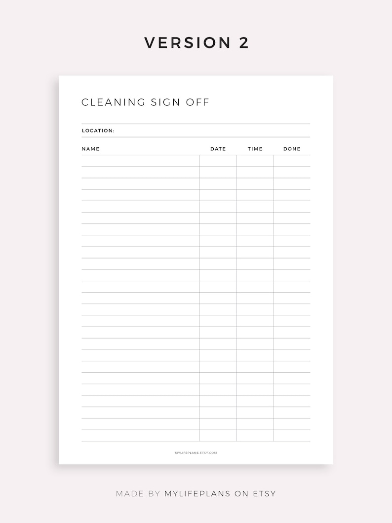 Cleaning Sign off Sheet Printable Restroom Cleaning Bathroom Etsy
