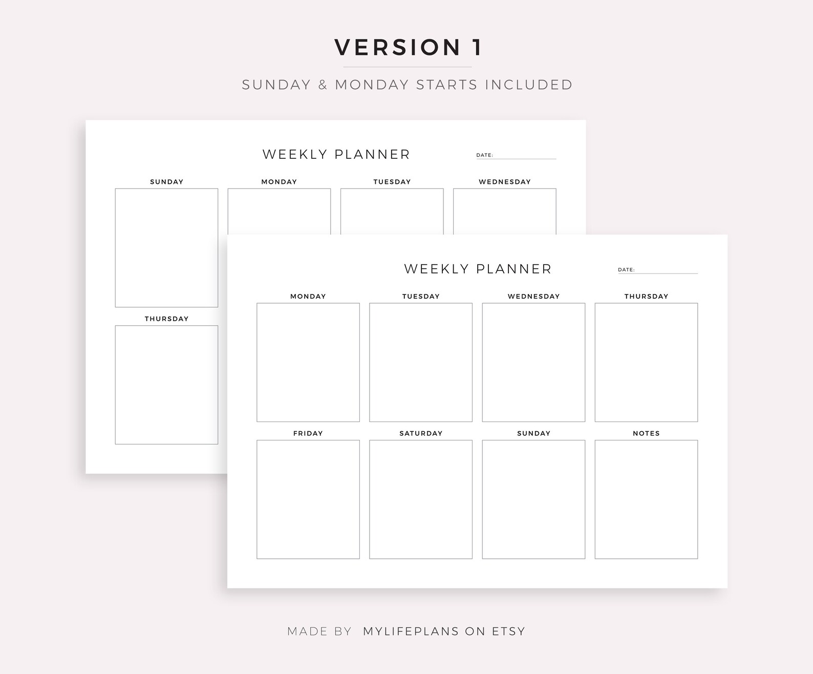 weekly planner printable landscape minimalist weekly etsy