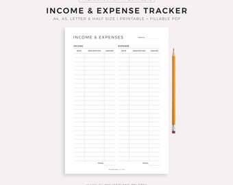 Income & Expense Tracker auf einer Seite, druckbarer Haushaltsplaner, Haushaltsplaner, Geldtracker, A4/A5/Letter/halbe Größe, Instant Download
