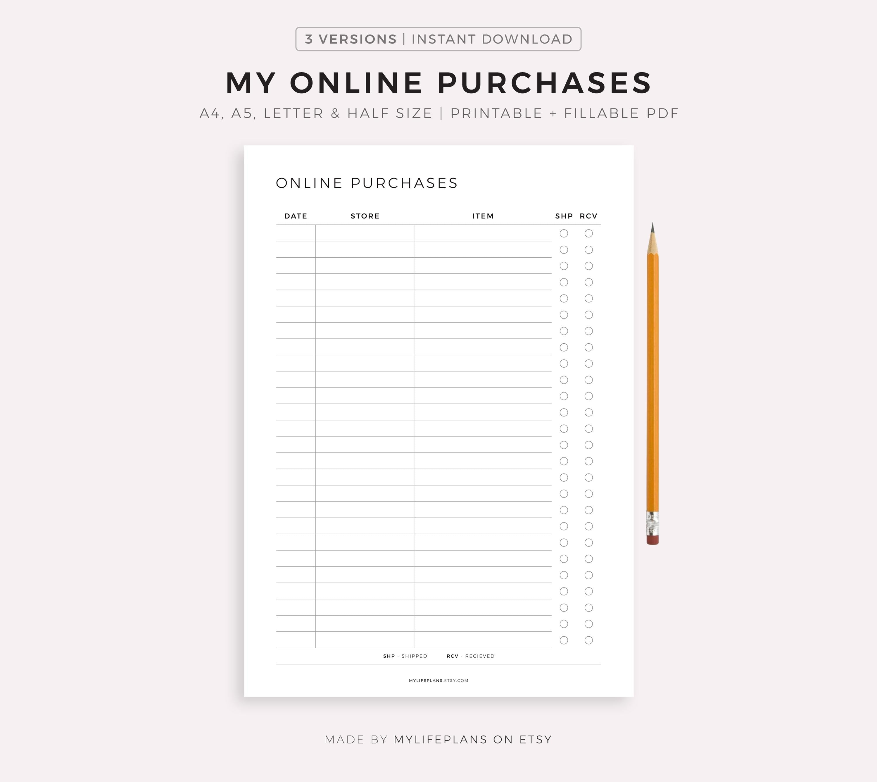 Purchase Tracker Form.pdf Online Purchases Tracker Printable, Order Tracker Template, Shopping ...