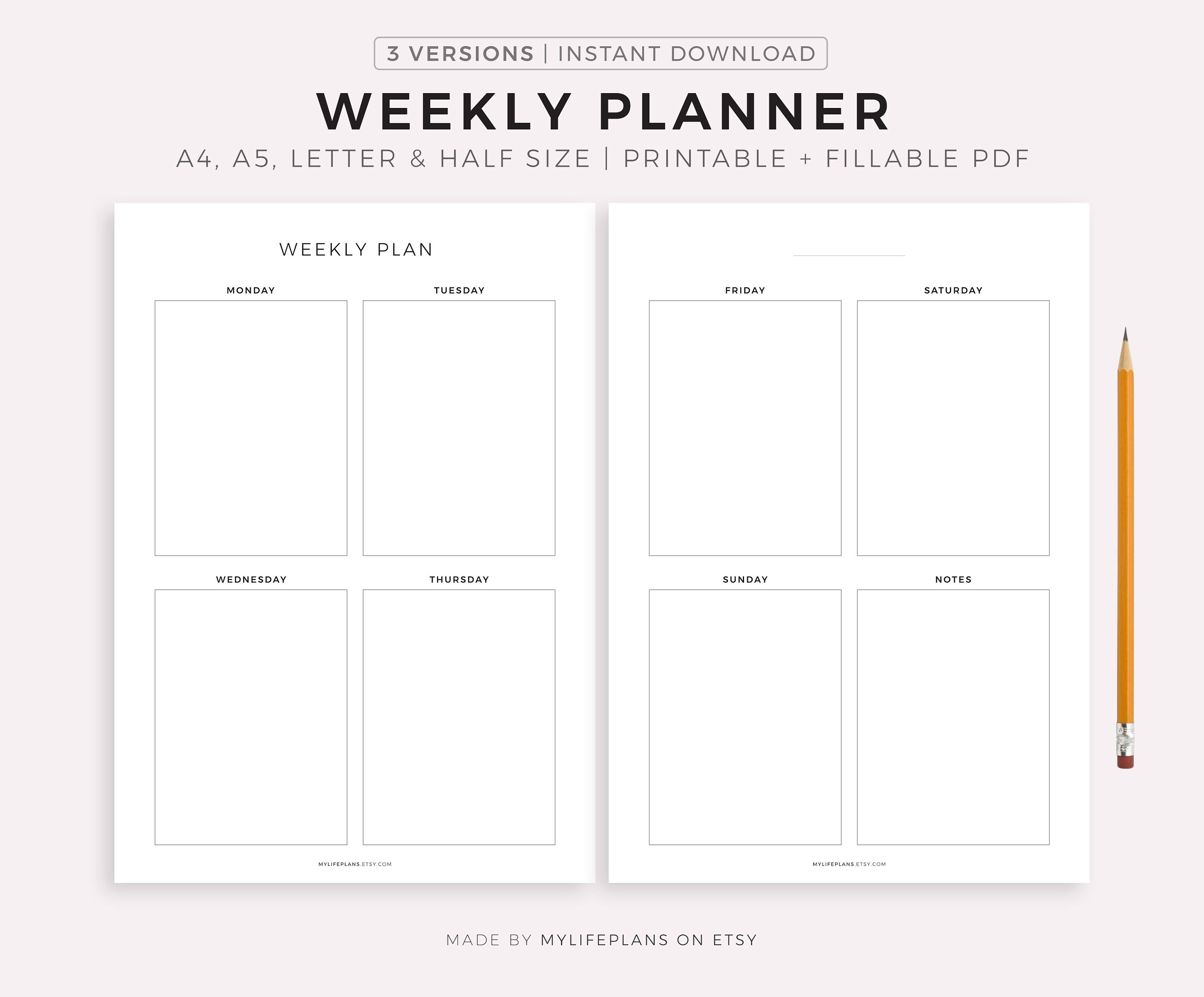 Weekly Planner Printable Vertical Minimalist Weekly Schedule | Etsy
