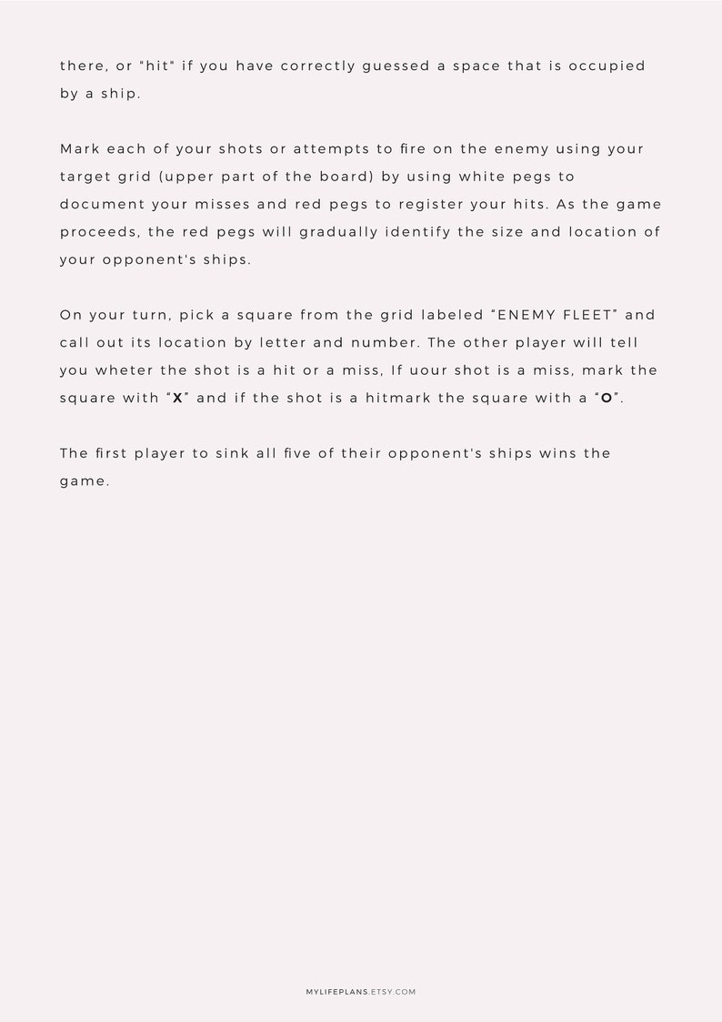 K&ouml;nnte beinhalten: Ein schwarz-wei&szlig;es Textdokument mit Anweisungen zum Spielen eines Battleship-Spiels. Der Text erkl&auml;rt, wie man Sch&uuml;sse und Treffer auf einem Gitter mit wei&szlig;en und roten Stiften markiert. Der Text erkl&auml;rt auch, wie man die Position eines Schusses aufruft und wie man Fehlsch&uuml;sse und Treffer auf dem Gitter markiert.