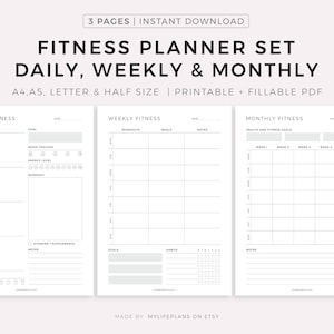 Fitnessplannerset - Plan je trainingen, maaltijden, vitamine-inname, waterinname, doelen, gewoonten, A4/A5/Letter/Half, Instant Download PDF