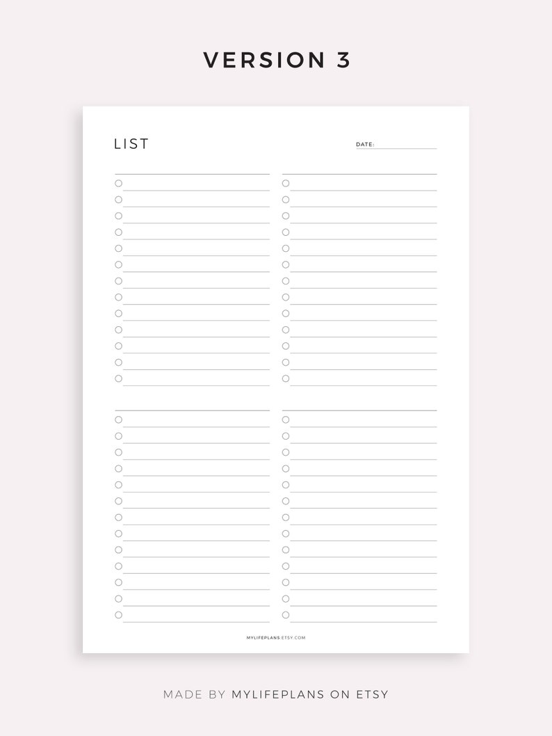 Blank Checklist Template Printable & Fillable, Simple Checklist Template, A4/A5/Letter/Half, Instant Download PDF image 4