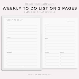 Weekly To Do List on 2 Pages, Minimal Weekly Planner, Compatible with Supernote A5X2/A5X/A5/A6X2/A6X/A6, Instant Download
