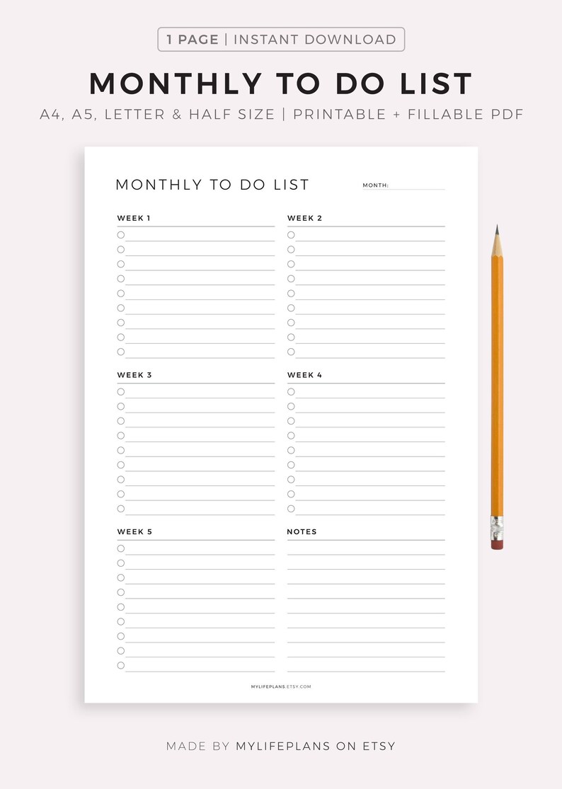 Monthly to Do List Printable Monthly Task List Template - Etsy