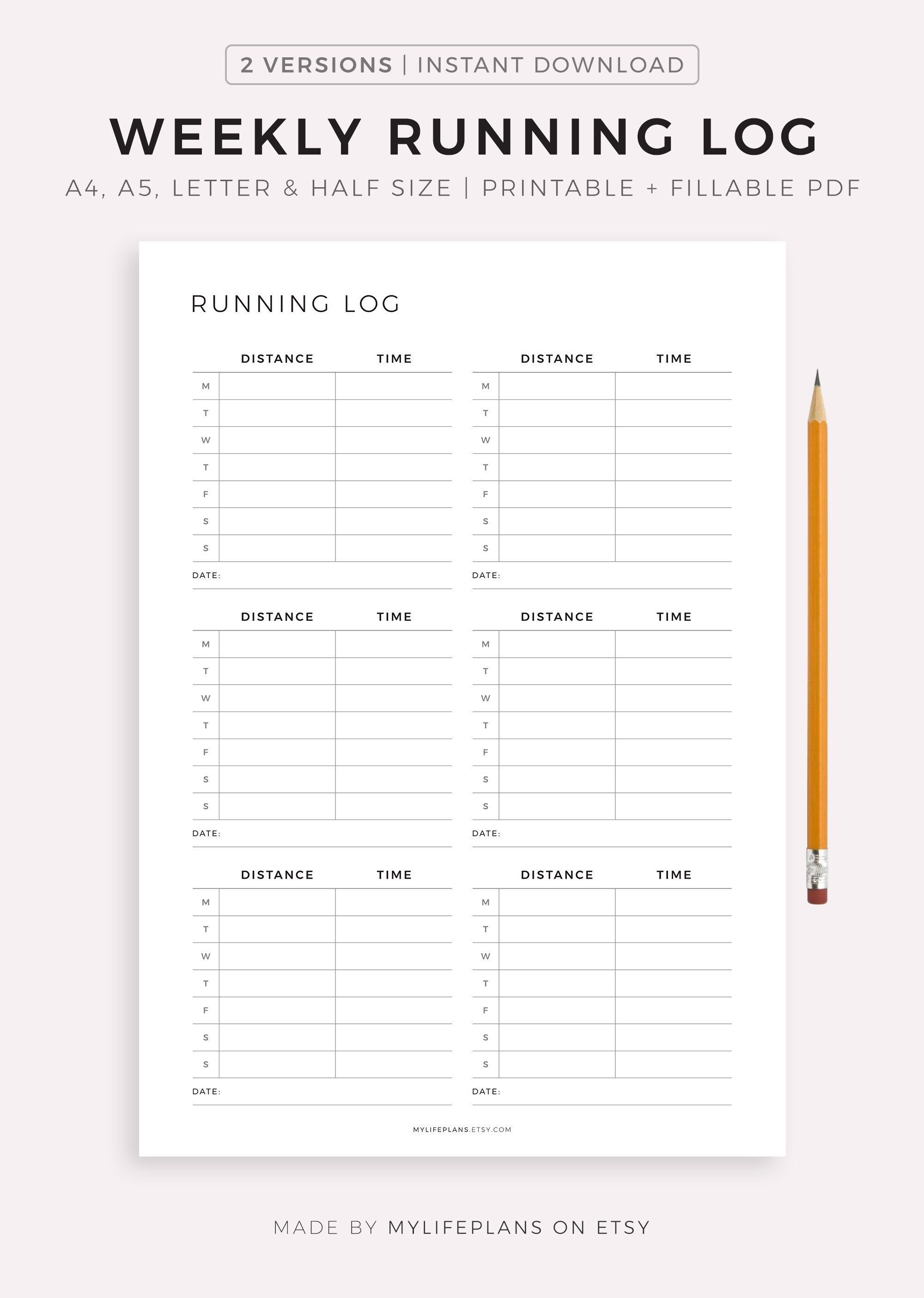 Weekly Running Log Printable Template Running Journal Cardio Etsy Canada Weekly Running Log Printable Template Running Journal Cardio Etsy Canada