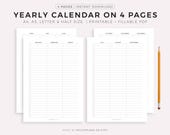 Year Calendar on Four Pages Printable, Quarterly Overview, Yearly Planner, Minimalist Calendar Template, A4/A5/Letter/Half, Instant Download
