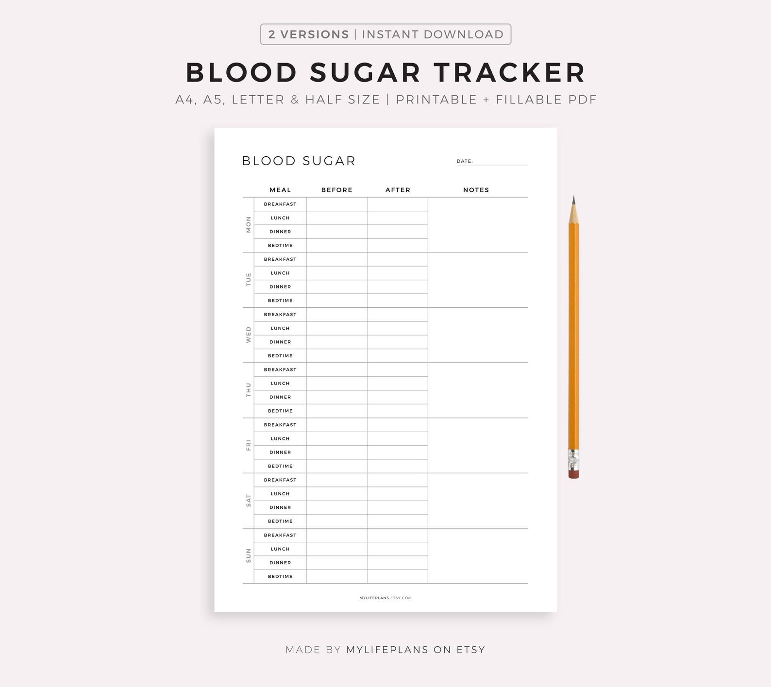 Blood Sugar Tracker Printable Template, Blood Glucose Tracker, Diabetic ...