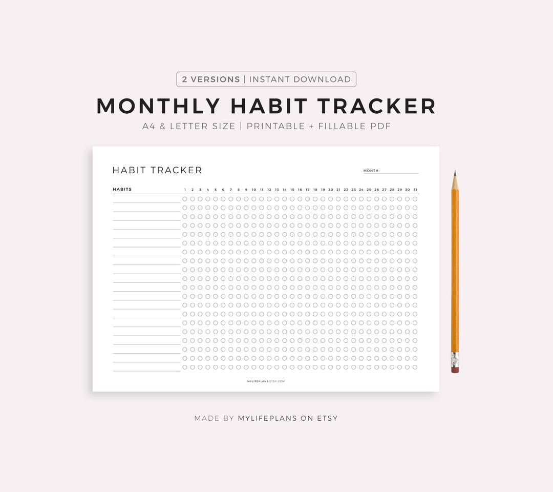 Monthly Habit Tracker Printable Landscape, Habit Tracker Template ...