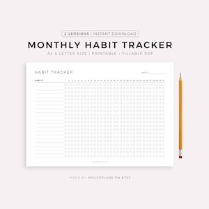 Monthly Habit Tracker Printable Landscape, Habit Tracker Template, Routine Tracker, 30 Day Habit Challenge, A4/Letter, Instant Download