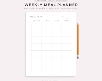 Weekly Meal Planning Printable for Happy Planner Classic & Big, Instant Download PDF