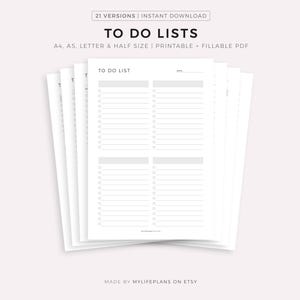 To Doリスト、タスクリスト、印刷可能で記入可能なテンプレート PDF、A4/A5/レター/ハーフ、即時ダウンロード