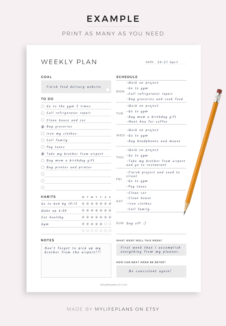 Weekly Planner Printable, Weekly Goal Planner, Weekly to Do List ...